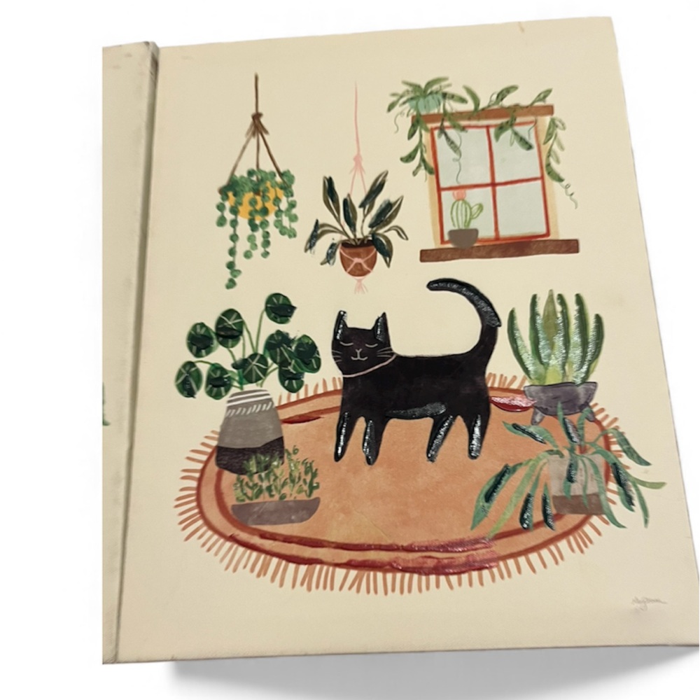 3 Artistic Canvas with Black Cat and Plants